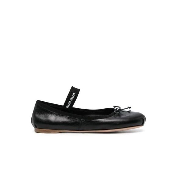 Miu Miu Lea Logo Leather Ballerina Flats - Picture 2 of 9